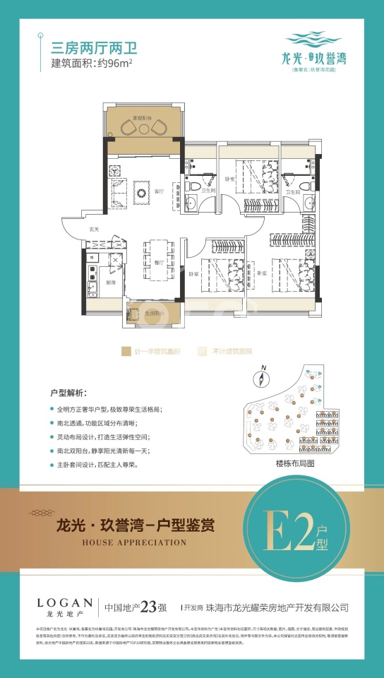 E2戶型 96㎡ 三房兩廳兩衛